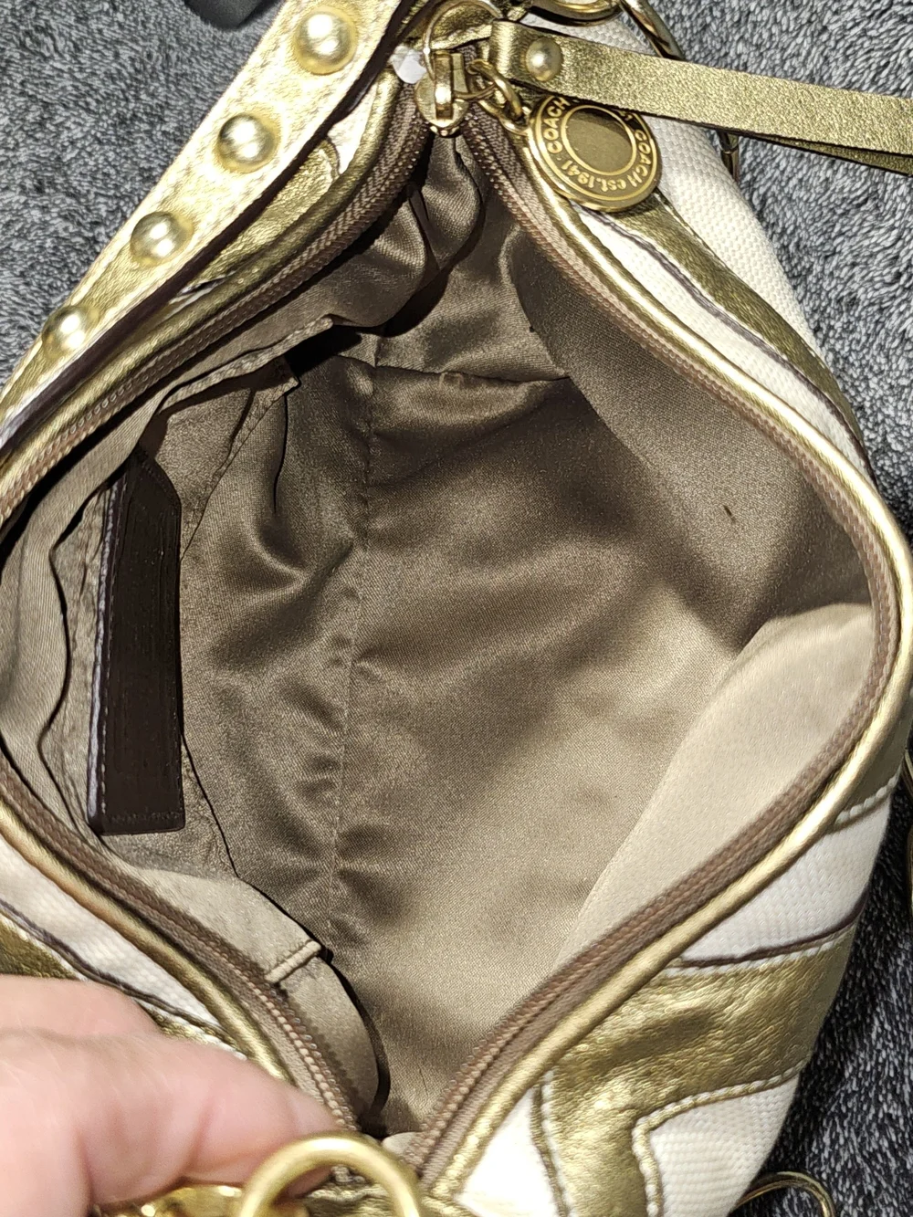 Coach Gold and Brown Chain Strap Crossbody Bag